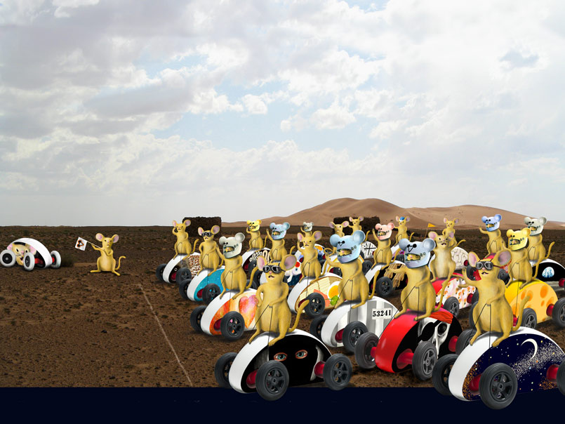 Tommy is starting an excentric Gumball Desert Rally